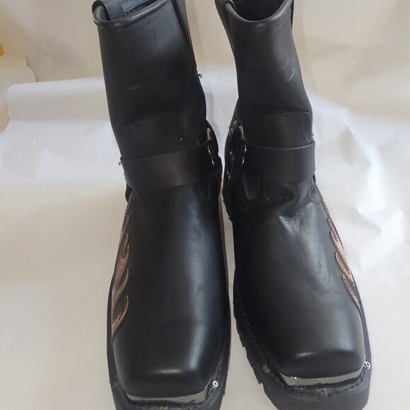 XElement Black Leather Harness Motorcycle Ankle Boots Square Toe Mens 12 - Picture 2 of 15